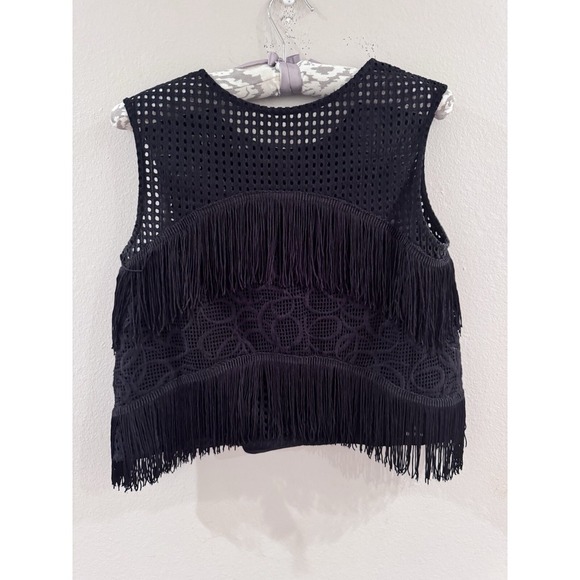 Alexis Black Fringe Hem Crop Top Western Size Small Festival Going Out $389 - Picture 4 of 6